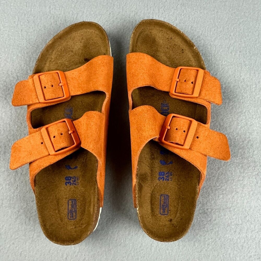 Birkenstock Orange Suede Two-Strap Arizona Sandals - Picture 5 of 7